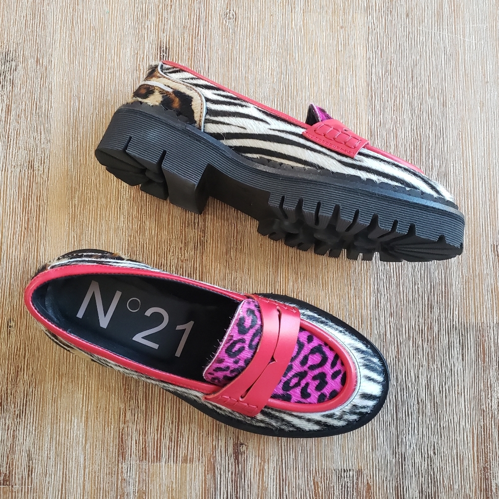 Pink Leopard & Zebra Print Platform Loafers